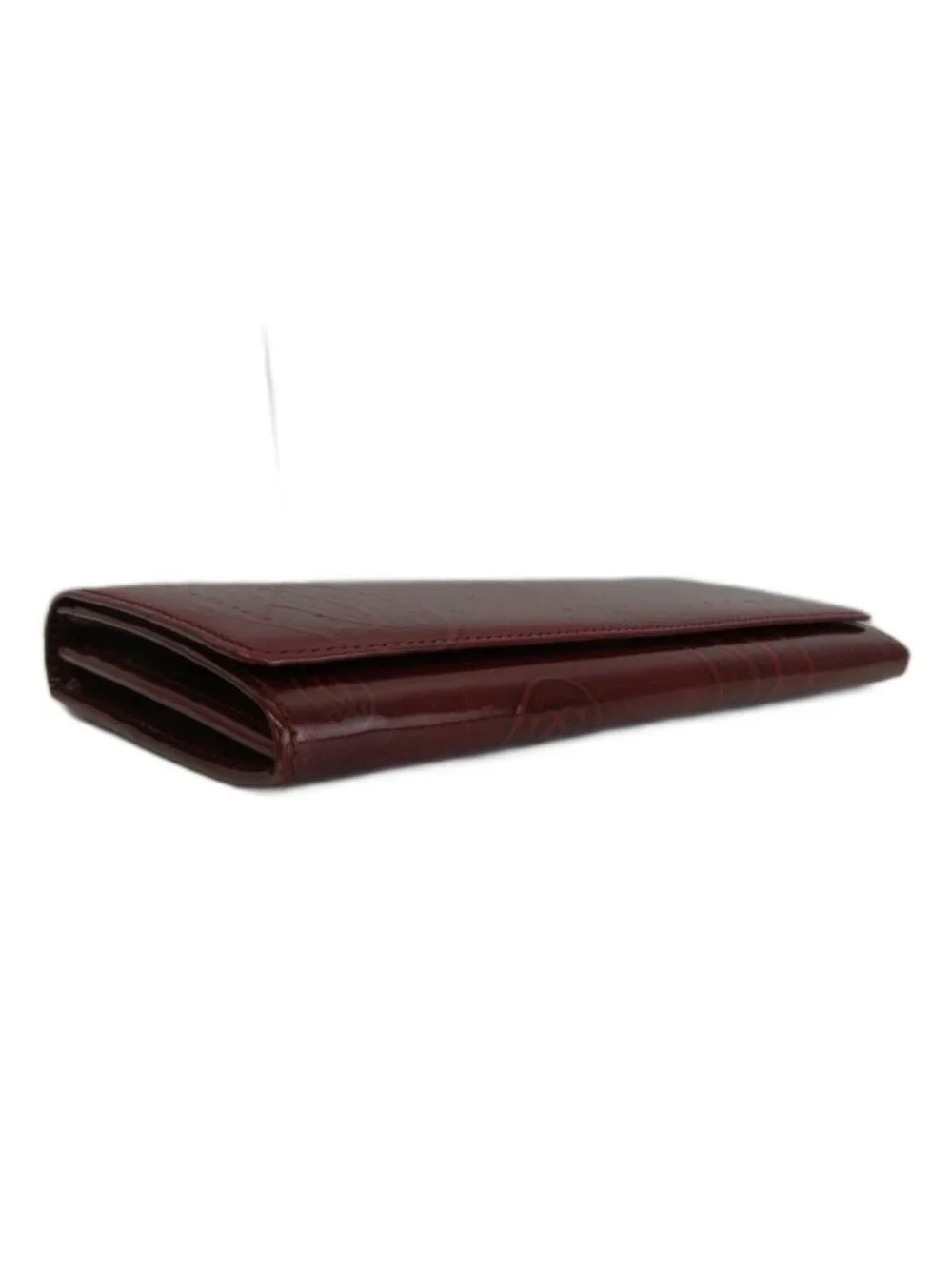 Cartier Happy Birthday Wallet Bifold Patent Logo Embossed All Over Print Wine